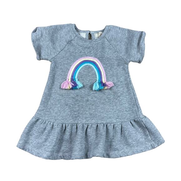PEEK Gray Ruffle Midi Dress Fringed Rainbow Pastel Short Sleeve 12 - 18 Months - Picture 1 of 4
